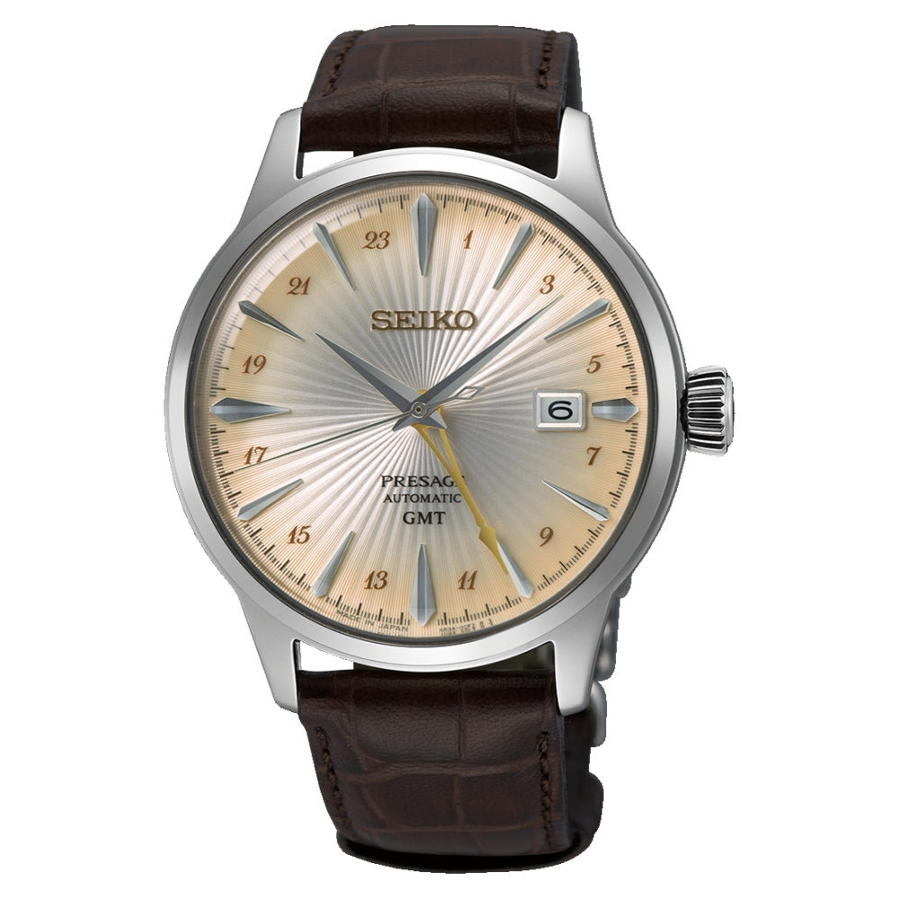 Orologio Seiko Presage GMT SSK041J1 beige sfumato cinturino pelle