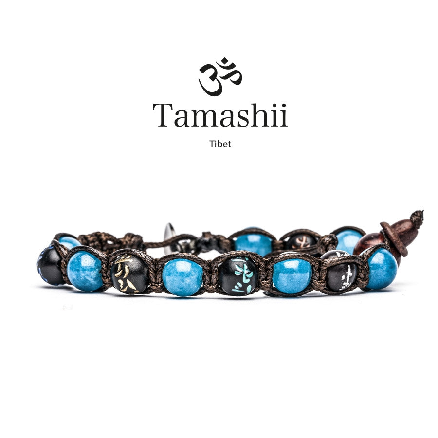 Bracciale Tamashii unisex linea mantra in agata azzurra cielo