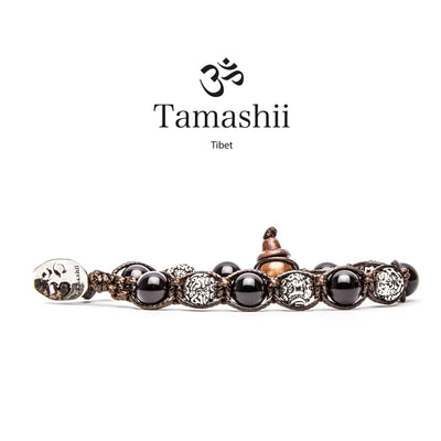 Bracciale Tamashii ruota della preghiera in onice nero e barilotti