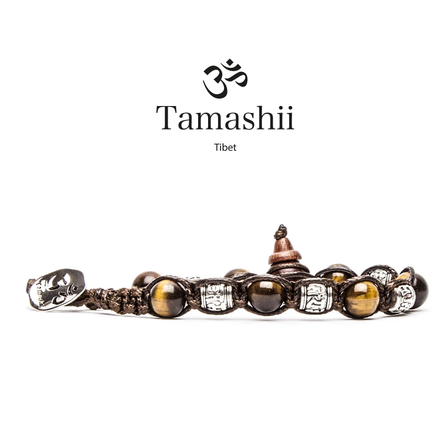 Bracciale Tamashii ruota della preghiera in occhio di tigre e barilotti
