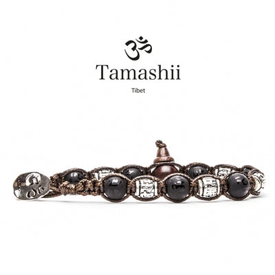 Bracciale Tamashii in onice nero opaco e barilotti argento