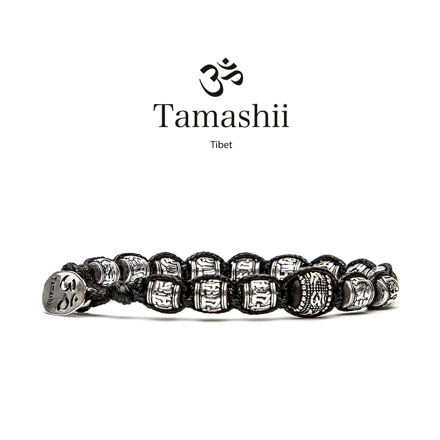 Bracciale Tamashii ruota della preghiera in barilotti argento