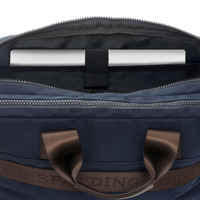 Cartella da uomo Spalding & Bros 2 Zip nylon blù e pelle marrone