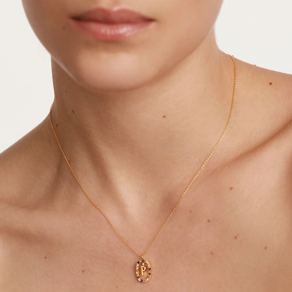 Philip Jones Collana Iniziale Placcata Oro Rosa Con Cristalli Zircondia – Lettera P