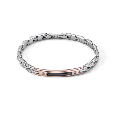 Bracciale da uomo Comete in acciaio pvd nero e rosa zirconi bianchi UBR 1032