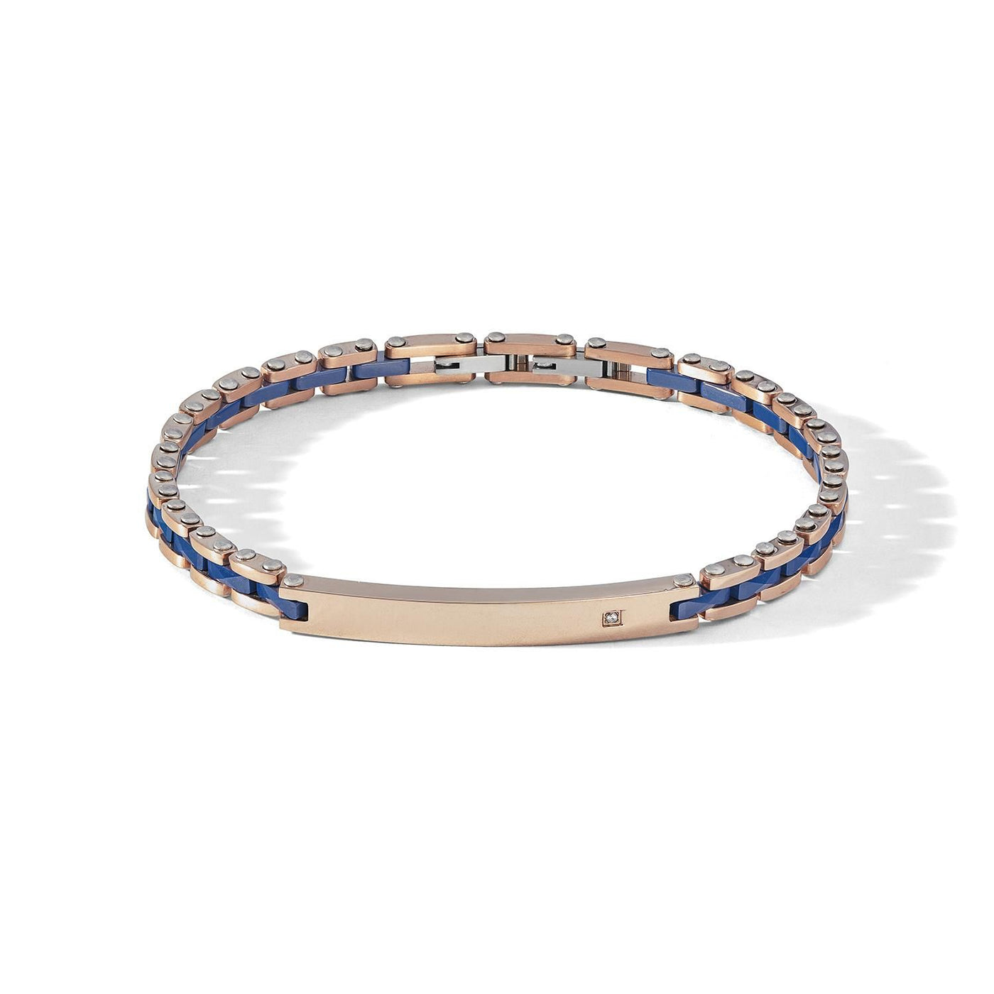 Bracciale da uomo Comete acciaio, ceramica blu e zircone bianco UBR 1087