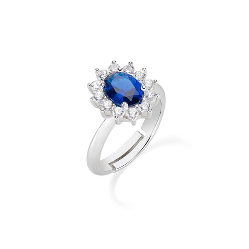 Anello con file di zirconi bianchi e blu - misura 12 - rhodiato Anello con file di zirconi bianchi e blu - misura 12 - rhodiato