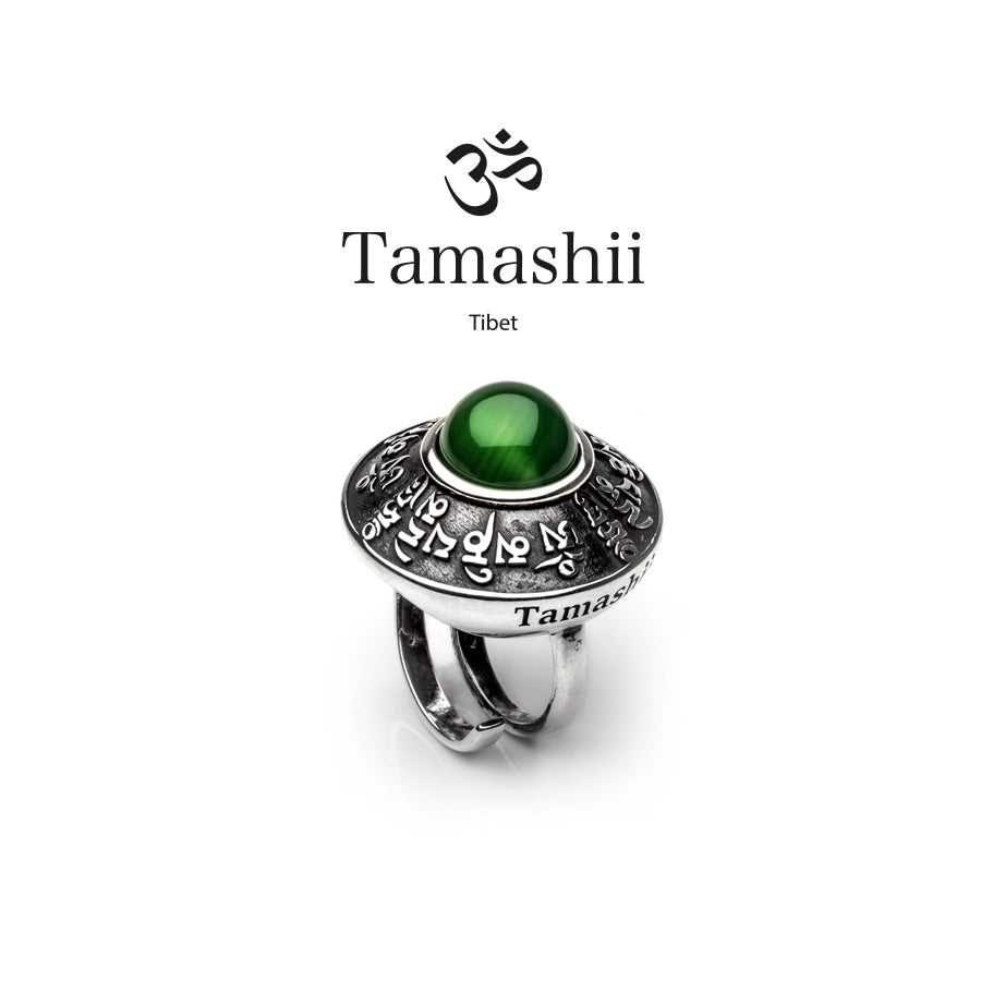 Anello Tamashii Rig Zva RHS904-12 in argento e agata verde