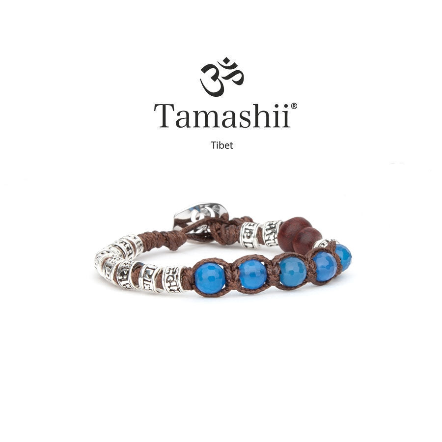 Bracciale Tamashii barilotti in argento e agata blu sfaccettata