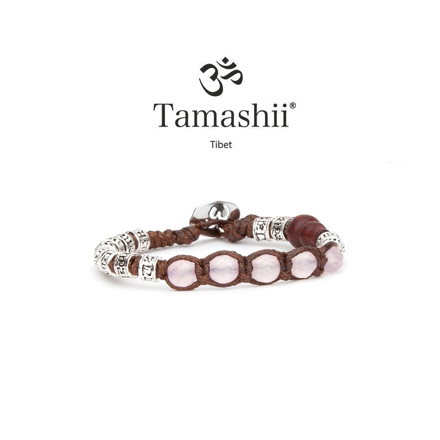 Bracciale Tamashii barilotti in argento e quarzo rosa sfaccettato