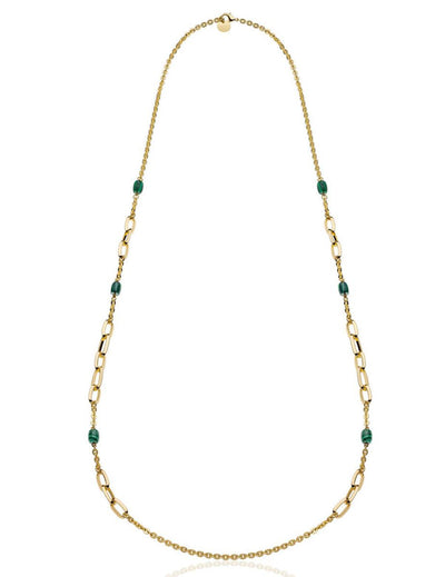 Collana lunga Unoaerre 2198 con maglie a catena e anelli e pietre verdi